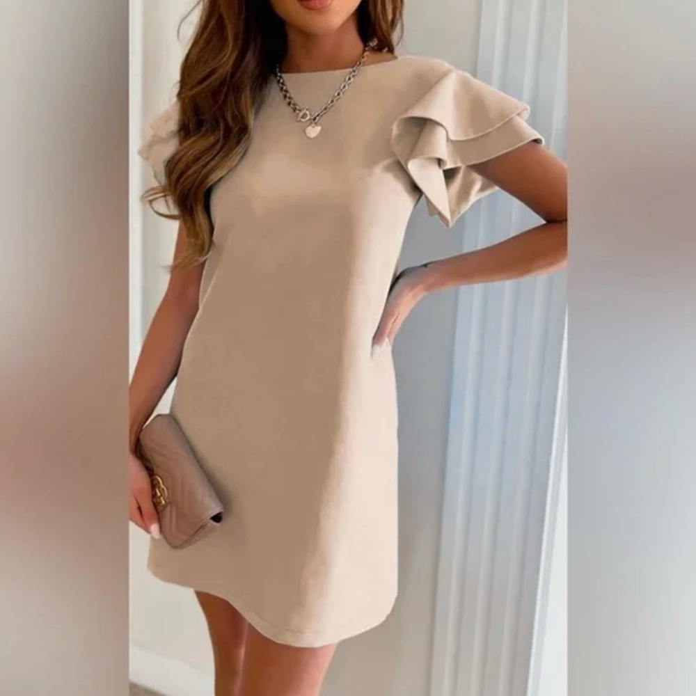Zara beige dress ruffle sleeves (fits Medium) XS